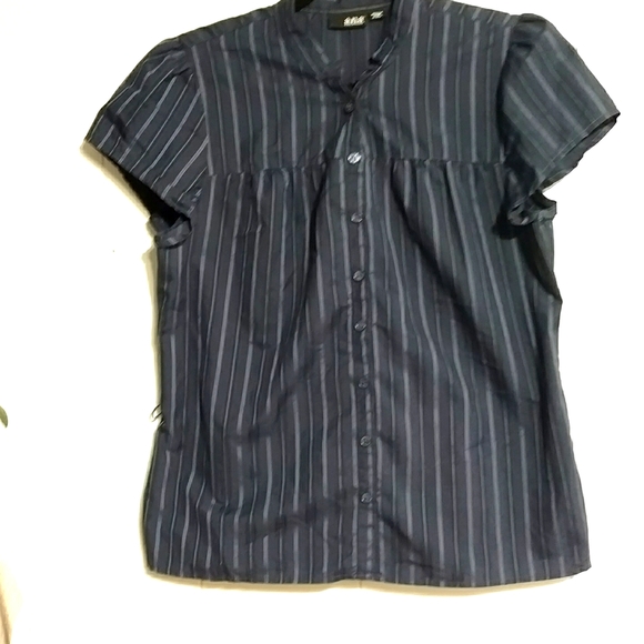 a.n.a Striped Blouse with Gathered Sleeves - Picture 1 of 7